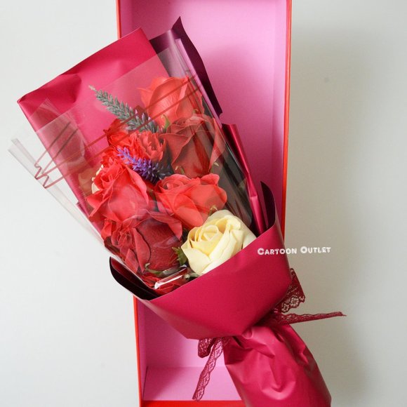 Red Scented Soap Rose Bouquet W/ Gift Box Birthday Gift Valentine Gift - Picture 1 of 9